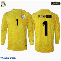 Camisa de Futebol Inglaterra Jordan Pickford #1 Goleiro Equipamento Secundário Europeu 2024 Manga Comprida